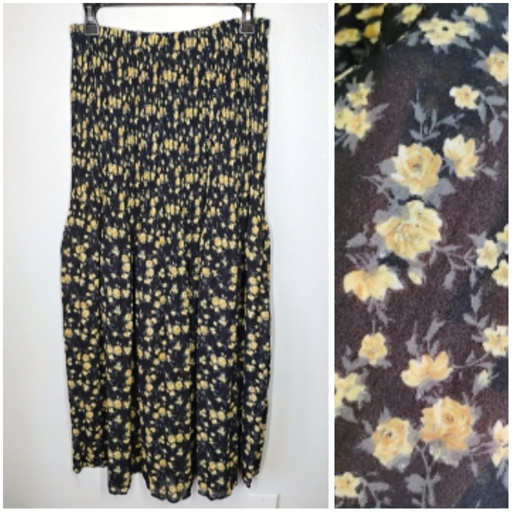 Vintage Allison Taylor Pleated Floral Midi Skirt Sheer‎ Cottage Prairie Medium